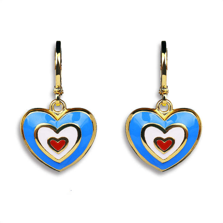 Wholesale heart-to-heart color heart-shaped earrings Valentine's Day sweet romantic cute enamel earrings